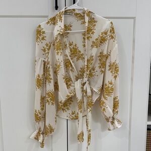 Floral Tie-Front Blouse - Cream and Gold